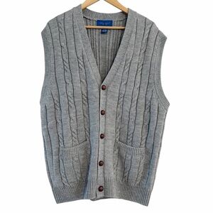 Vintage Academia Grandpa Sweater Vest Grey Cardigan Men’s Size XL